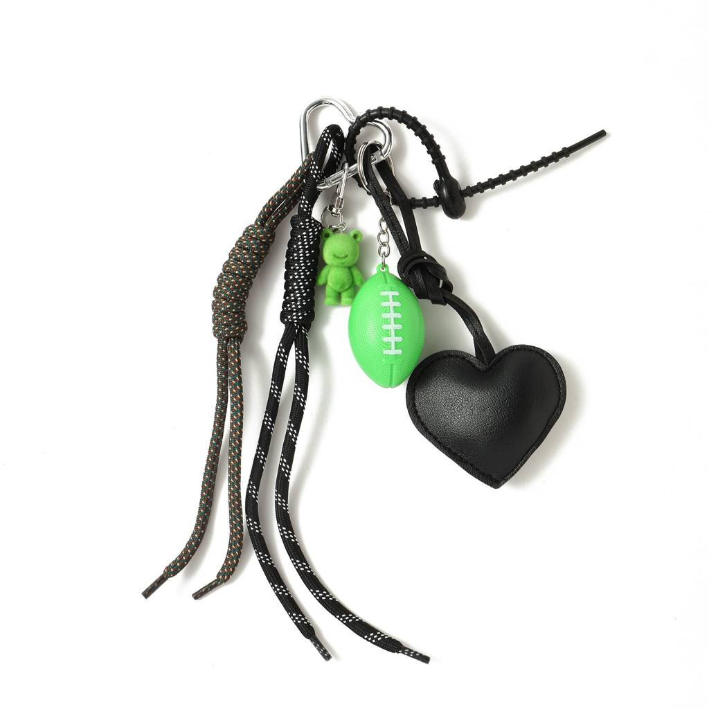 Green Rugby Teddy & Black Heart Bag Charm : C-BG-0007-BK-GR