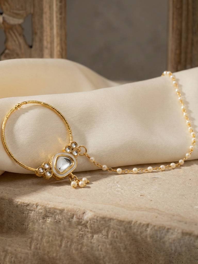 Bridal Kundan Necklace Jewellery Set For Women | White Meenakari Gold Plated Ethnic Jewellery With Jhumk : 4125-IZR-005-W-2026