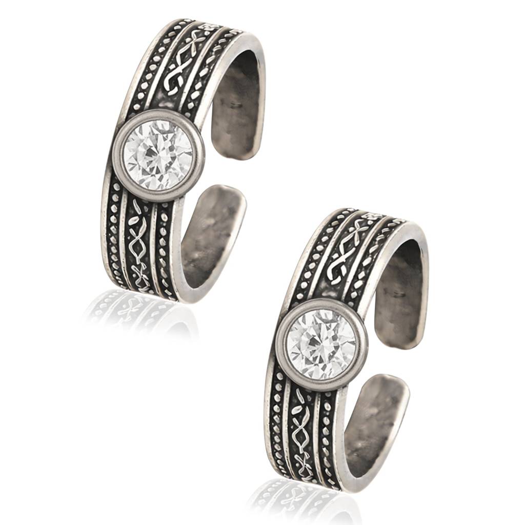 Tribal Engraved Adjustable Toe Ring - Sterling Silver Oxidized : Toe-0023
