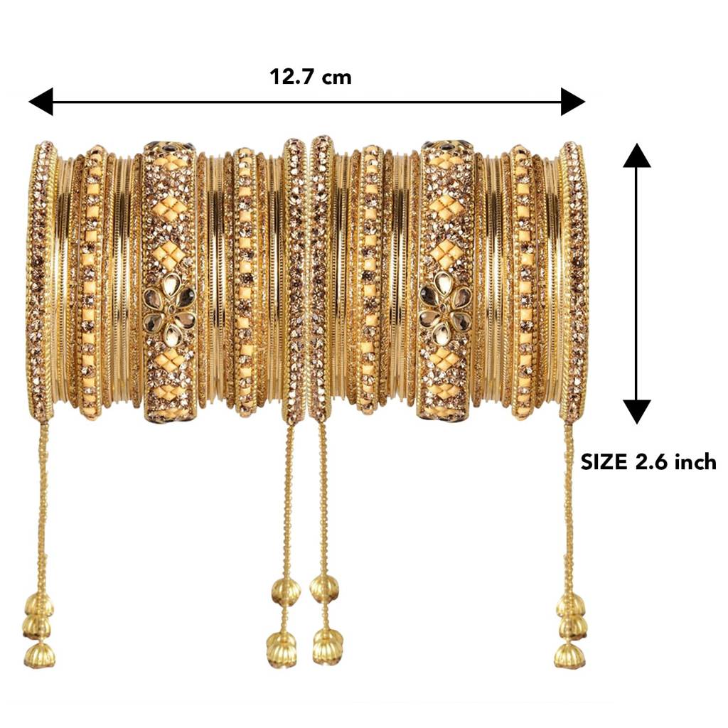 Stone Studded Metal Chuda Bangle Set With Hangings For Women Wedding Bridal Indian Traditional Ethnic Jewellery : PF51B43LCT
