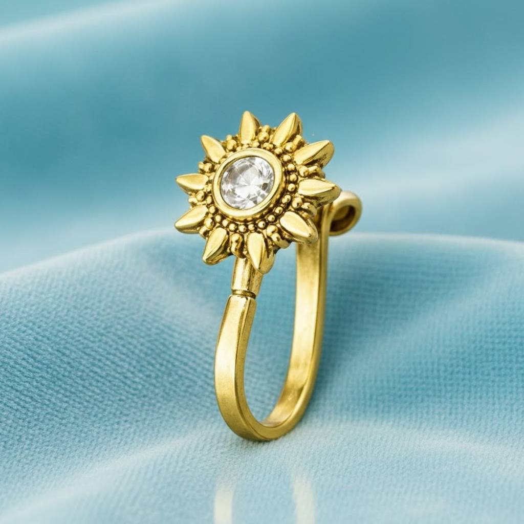 Sunflower Nose Pin 925 Sterling Silver Yellow Plated : CNP-0025