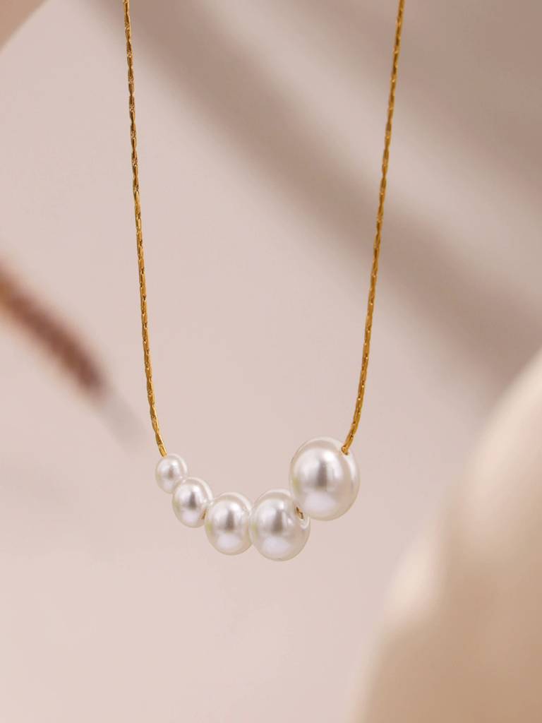 Shell Bead Chain Necklace For Women Anti-Tarnish Waterproof 18K Gold Plated : ALL1125P287