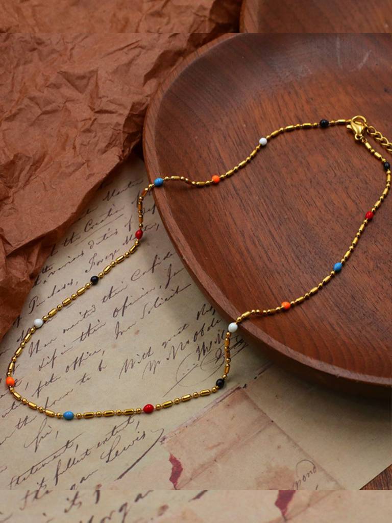 Beaded Chain Necklace For Women Anti-Tarnish Waterproof 18K Gold Plated : ALL1125N1693_40
