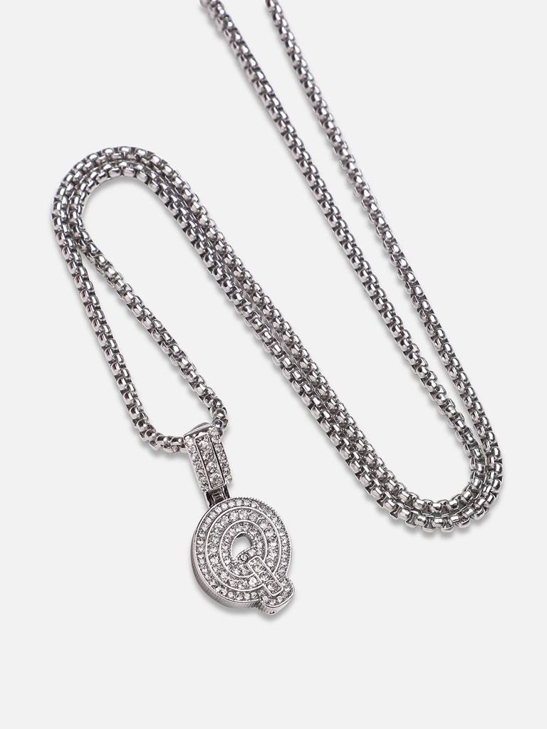 Men'S Embellished Alphabet Pendant Necklace - Silver : FANC1071-Q