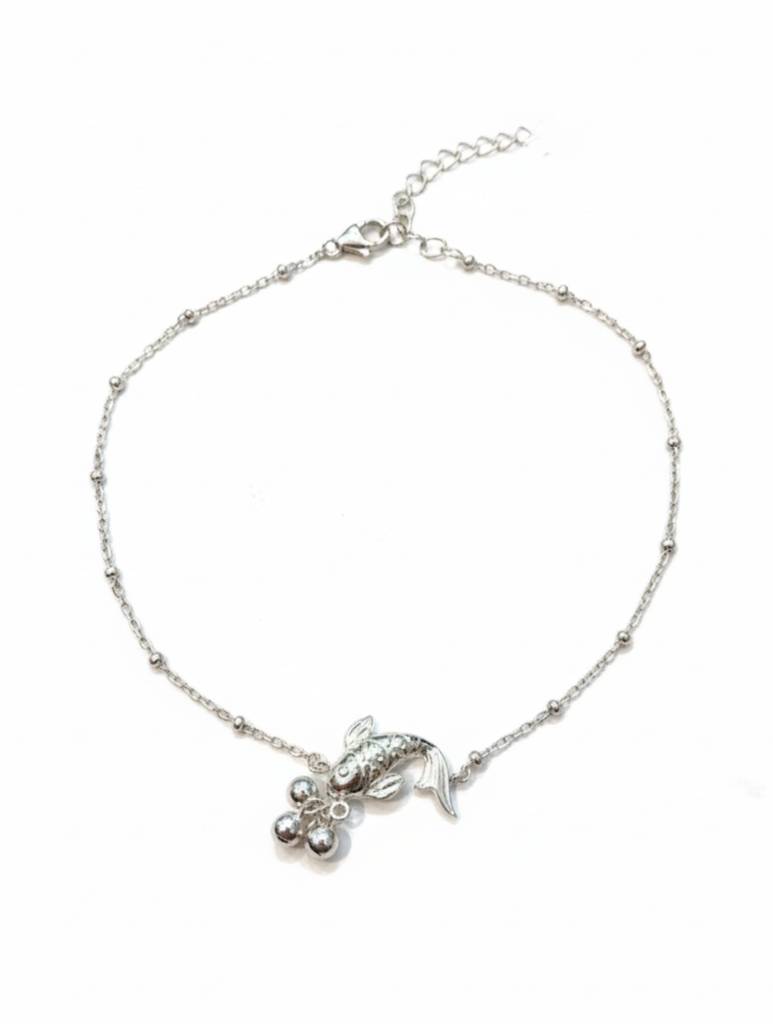 925 Sterling Silver Koi Fish Anklet With Silver Beads : SILANKCH026