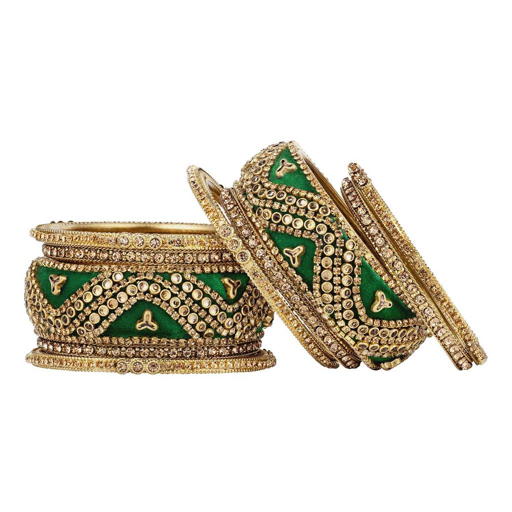 Kundan Floral Velvet Chuda Bangle Set Indian Traditional Ethnic Bridal Dulhan Wedding Fashion Jewellery For Women : PF51B30G