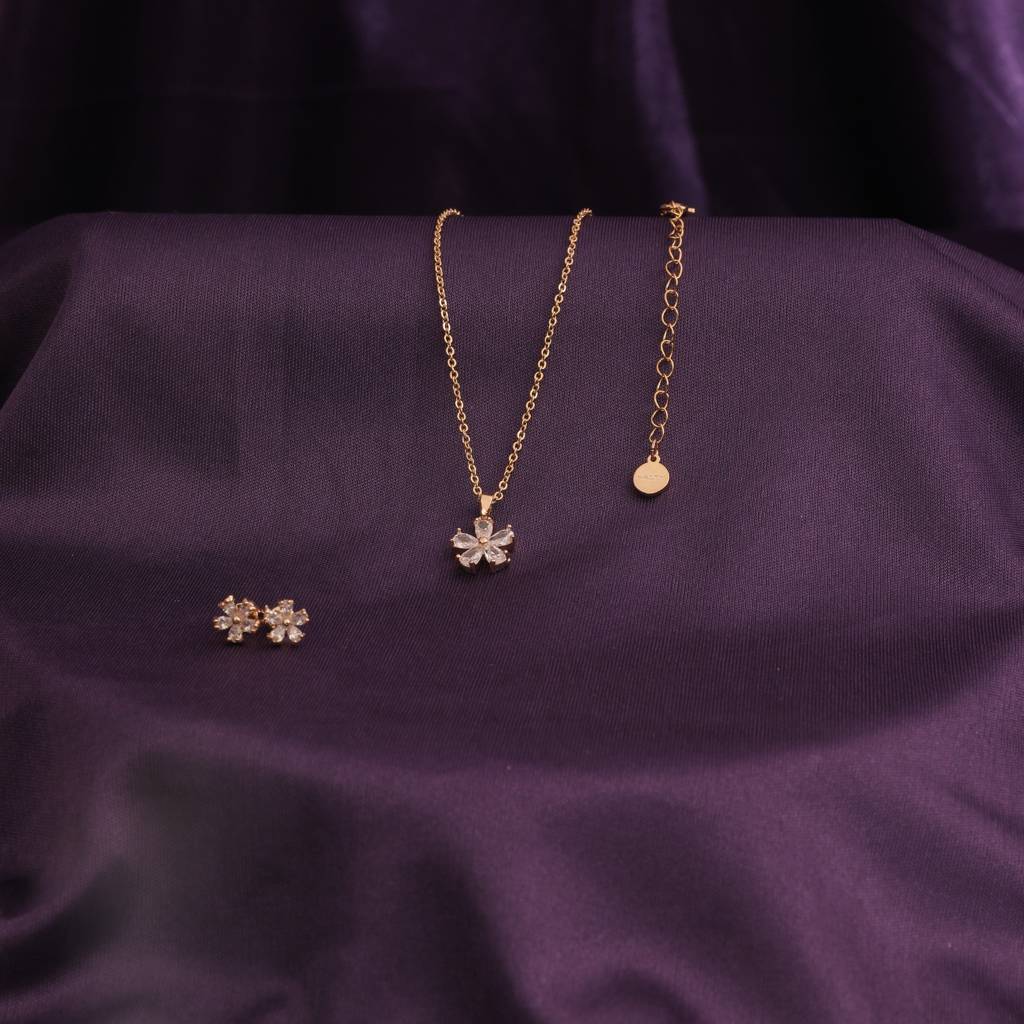 Flower Dream Necklace And Earrings Set : EN24182-G