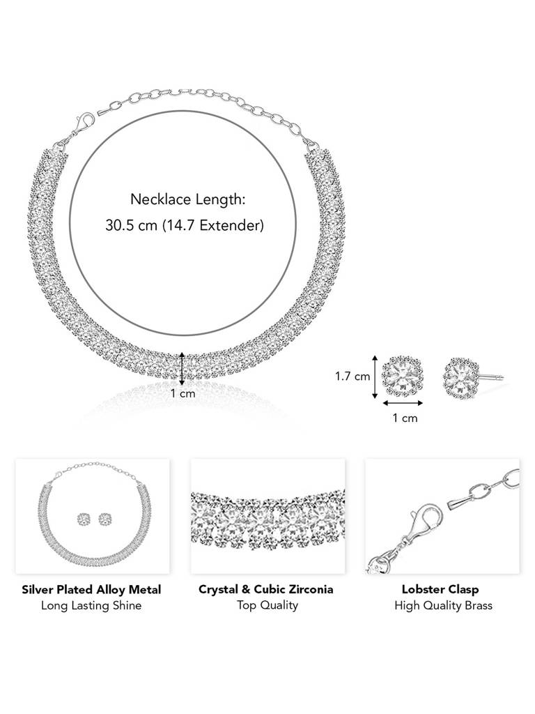 Combo Of Baguette Stone Adjustable Tennis Bracelet With Silver Plated Crystal & Cubic Zirconia Necklace And   : PX9N96-PX8B80S