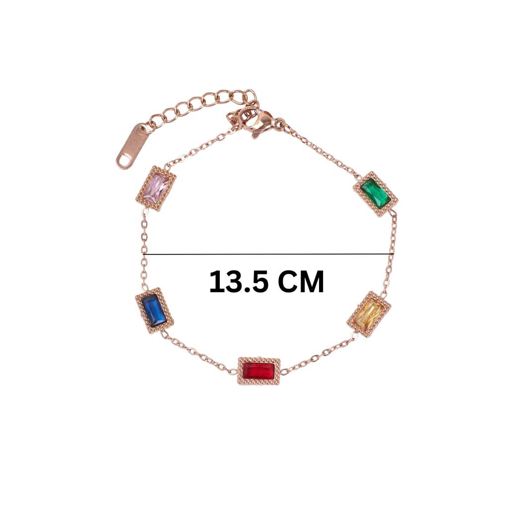 Multi Gemstone Link Rosegold Bracelet : BS14011-RG-MLT