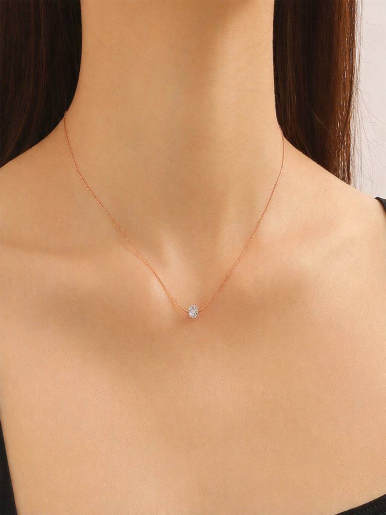 Minimal Single Zircon Thin Chain Necklace 18K Plated Anti-Tarnish : AHM0126N713RG
