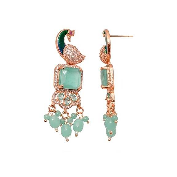 Rose Gold Peacock Dangle Earrings : AD-934-RGMGERER