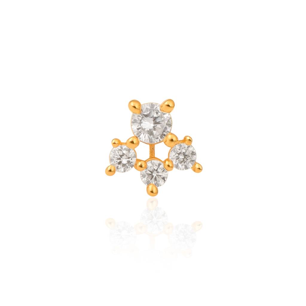 White Cz Triangle Cluster Nose Pin - Sterling Silver Gold Plated : NP-00094_925S_W