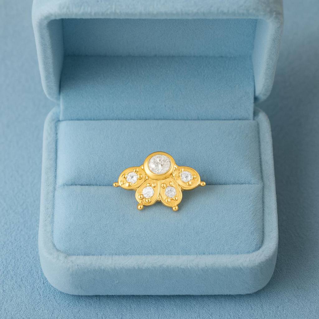 Cz Floral Nose Pin - Sterling Silver Gold Plated : NP00043_925S_YG_WCZ