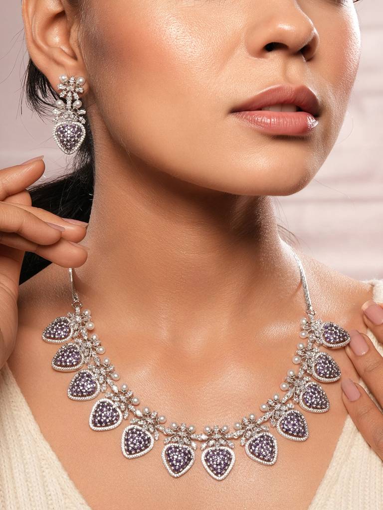 Antique Silver Plated Pearl Studded Cocktail Bridal Statement Jewellery Set : SJNK2993