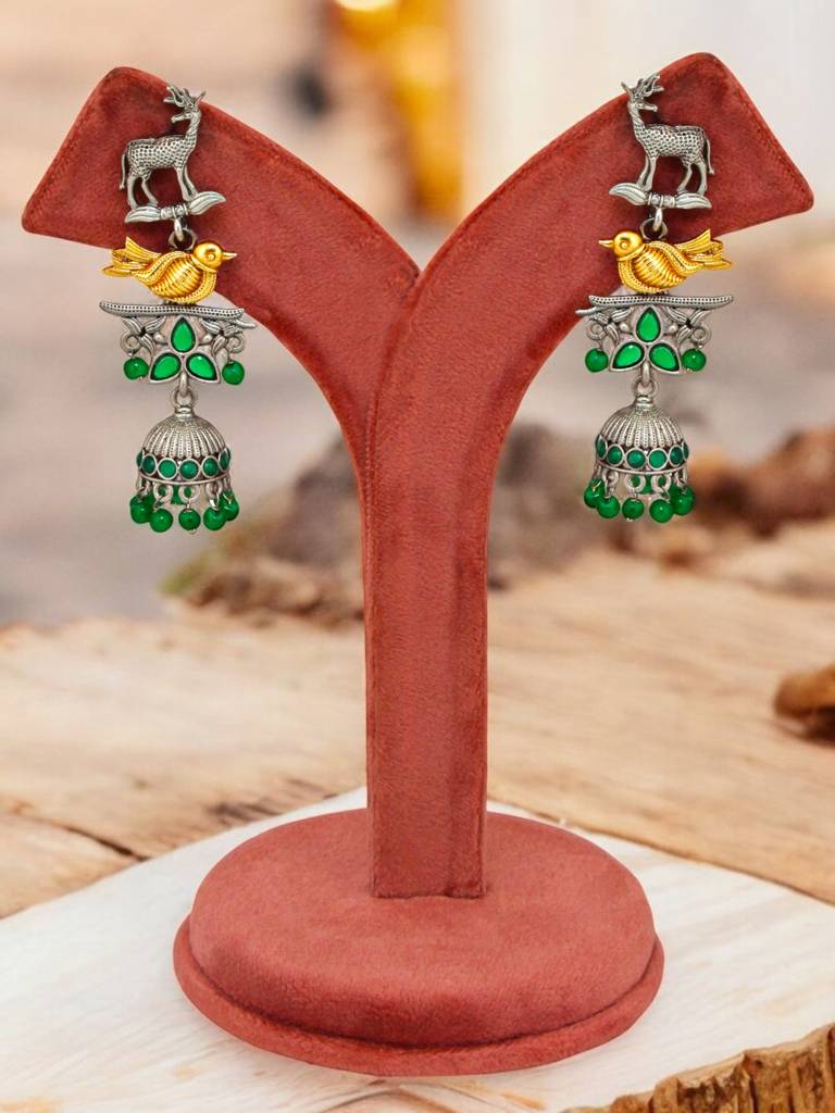 Celebrity-Inspired Oxidised Silver Jhumki For Girls & Women | Designer Jhumkee Set : 377-KEO-13736-G-SG