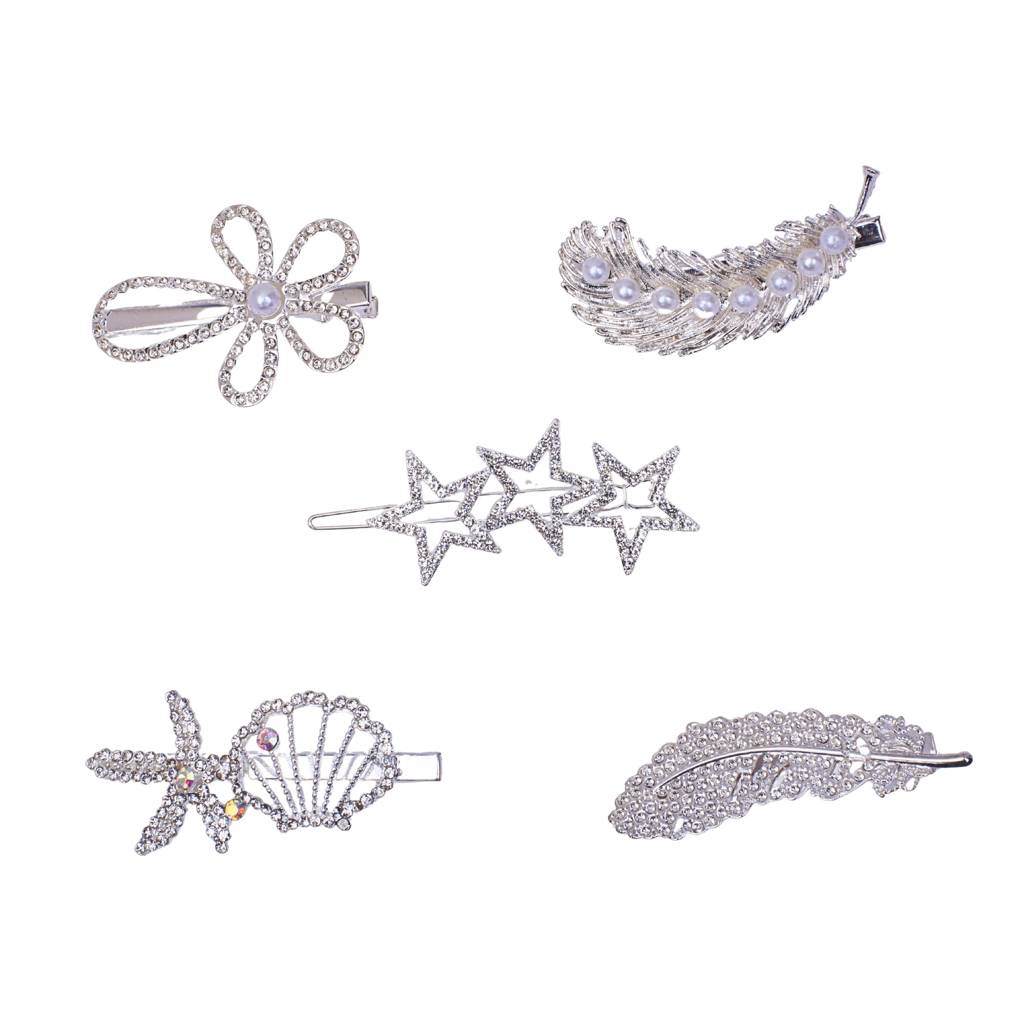 Set Of 5 Silver Beauty Hair Pins : HX-HP-C5-0042-S