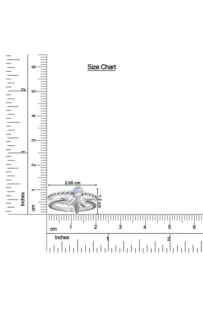 925 Sterling Silver Celestial North Star & Rainbow Moonstone Stackable Ring : SILLUXR006_S-7