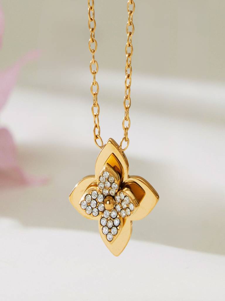 Floral Pendant Necklace For Women Anti-Tarnish Waterproof 18K Gold Plated : ALL1125P489G