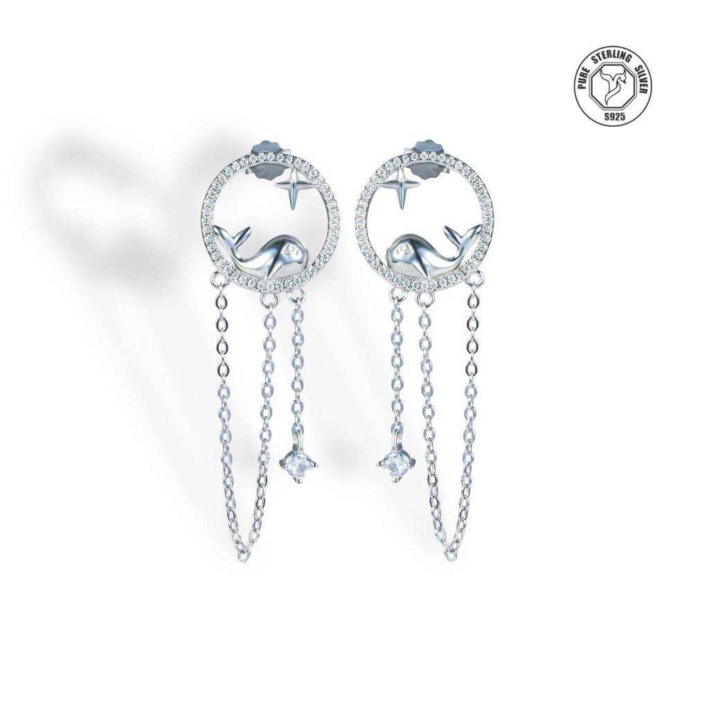 925 Sterling Dolphine Earrings : TRETL0043Silver