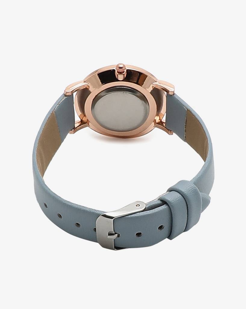 White & Bronze Analog Round Dial With Black Hour Marker & Blue Leather Strap : HSWC1010