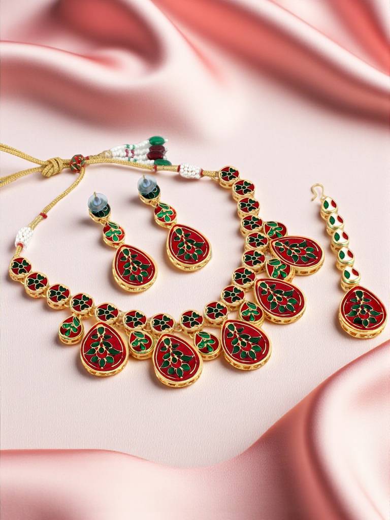 18K Gold Plating Back Meenakari Kundan Choker - Necklace Set For Women And Girls : 883-J5SK-1663