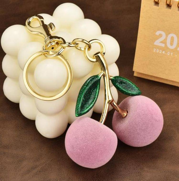Frosted Pink Cherry Bag Charm For Girls : C-BG-0067-G-PK