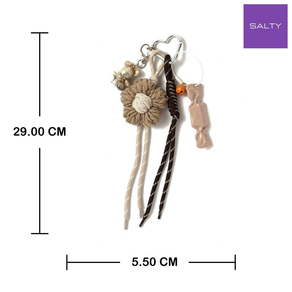 Brown Floral Crochet & White Puppy Duo Bag Charm : C-BG-0009-BR