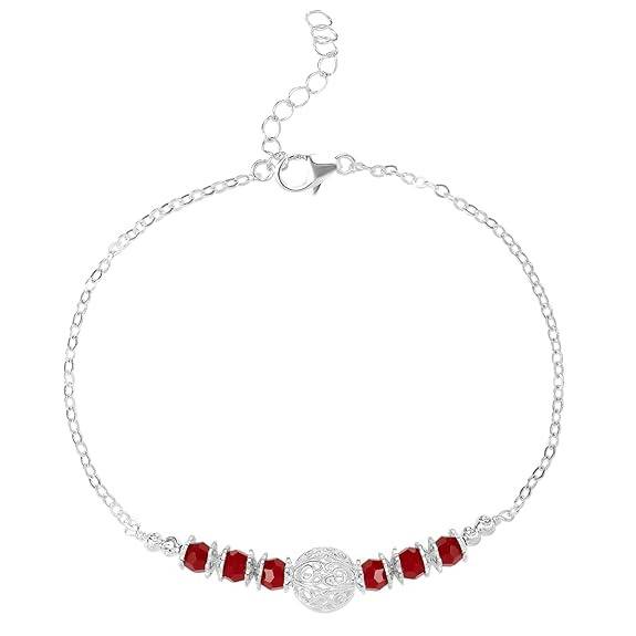 Mens 925 Sterling Silver Red Beads Studded Rakhi Bracelet For Brother Bhaiya Raksha Bandhan Hamper With Roli Chawal G : R18S04