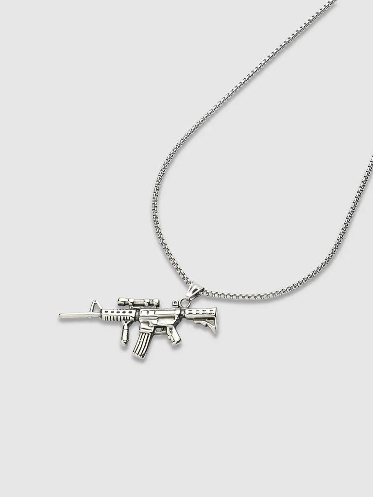 Men'S Rifle Gun Pendant Necklace - Silver : FAPD1091