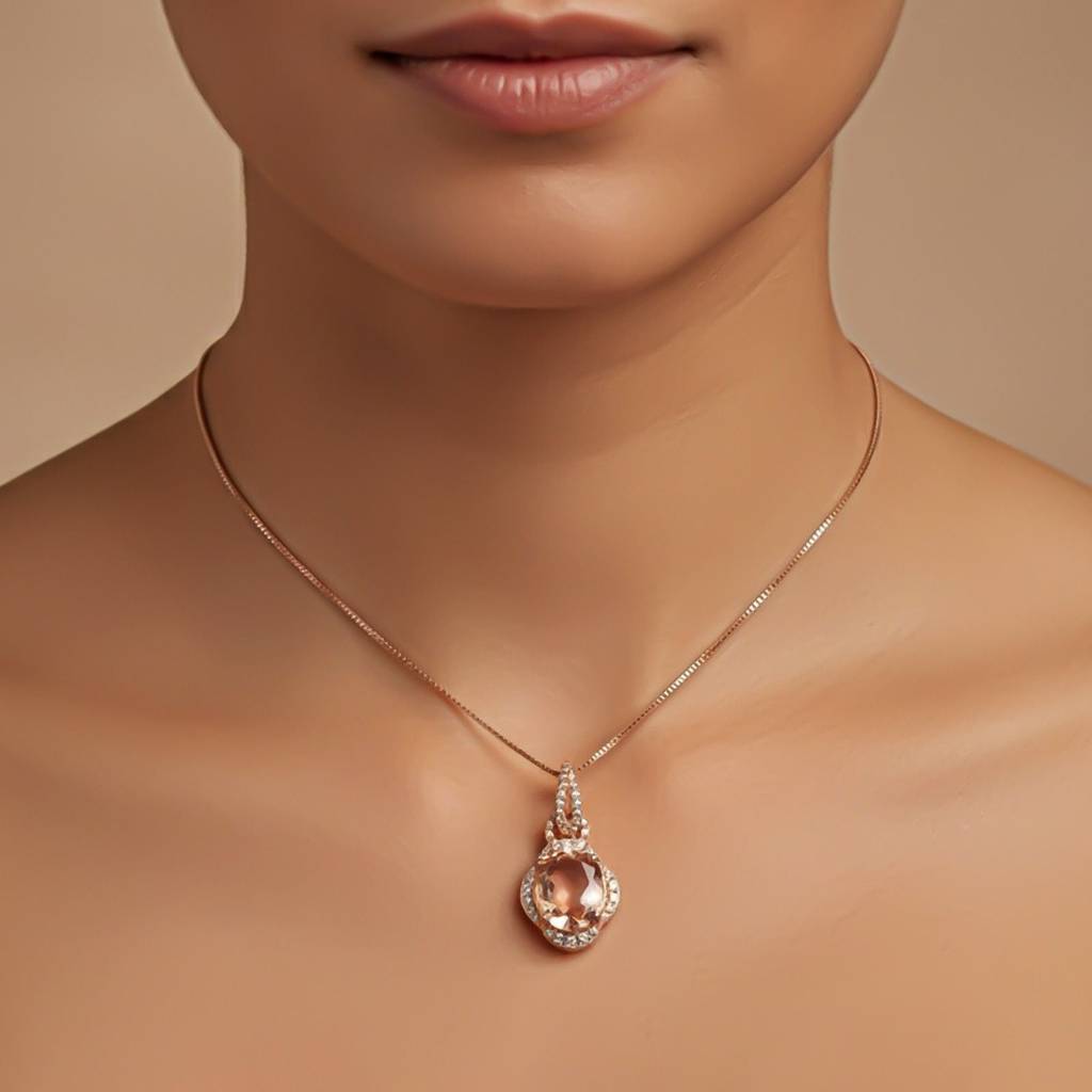 Silver Morganite Halo Drop Pendant : ZLP-1179R