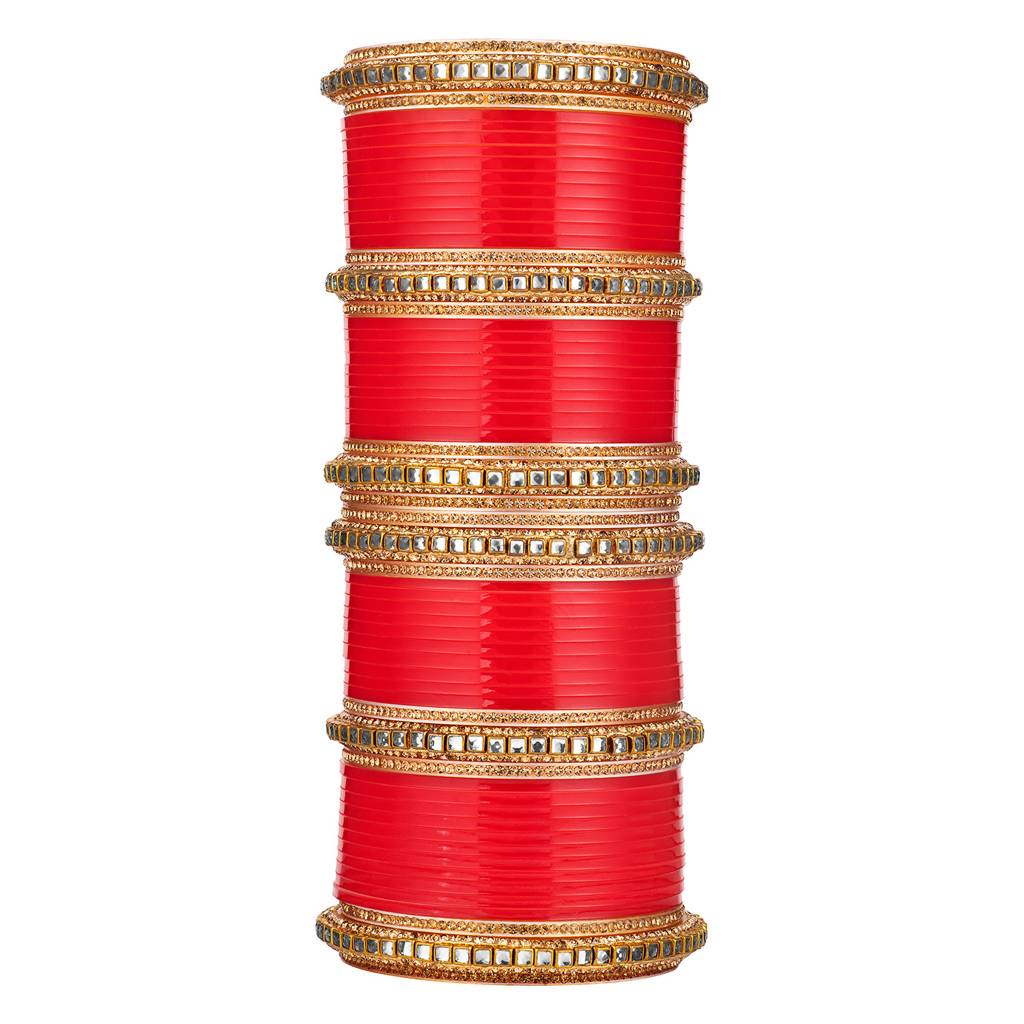 Peora Red Chuda Bangle Set Indian Traditional Ethnic Wedding Bridal Dulhan Fashion Jewellery For Women : PF51B27R