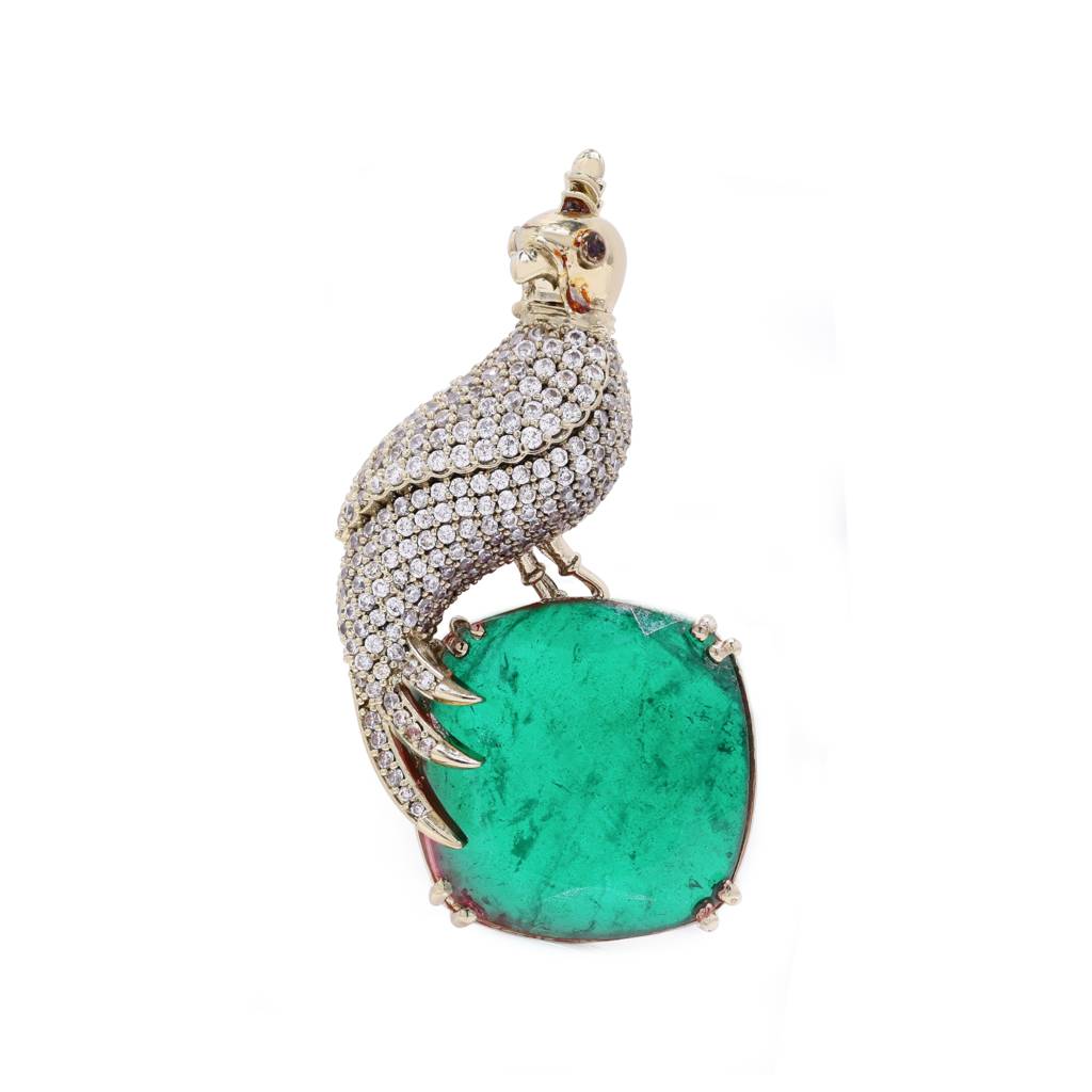 Antique Gold Finish Diamond Royal Bird Unisex Brooch : 900012