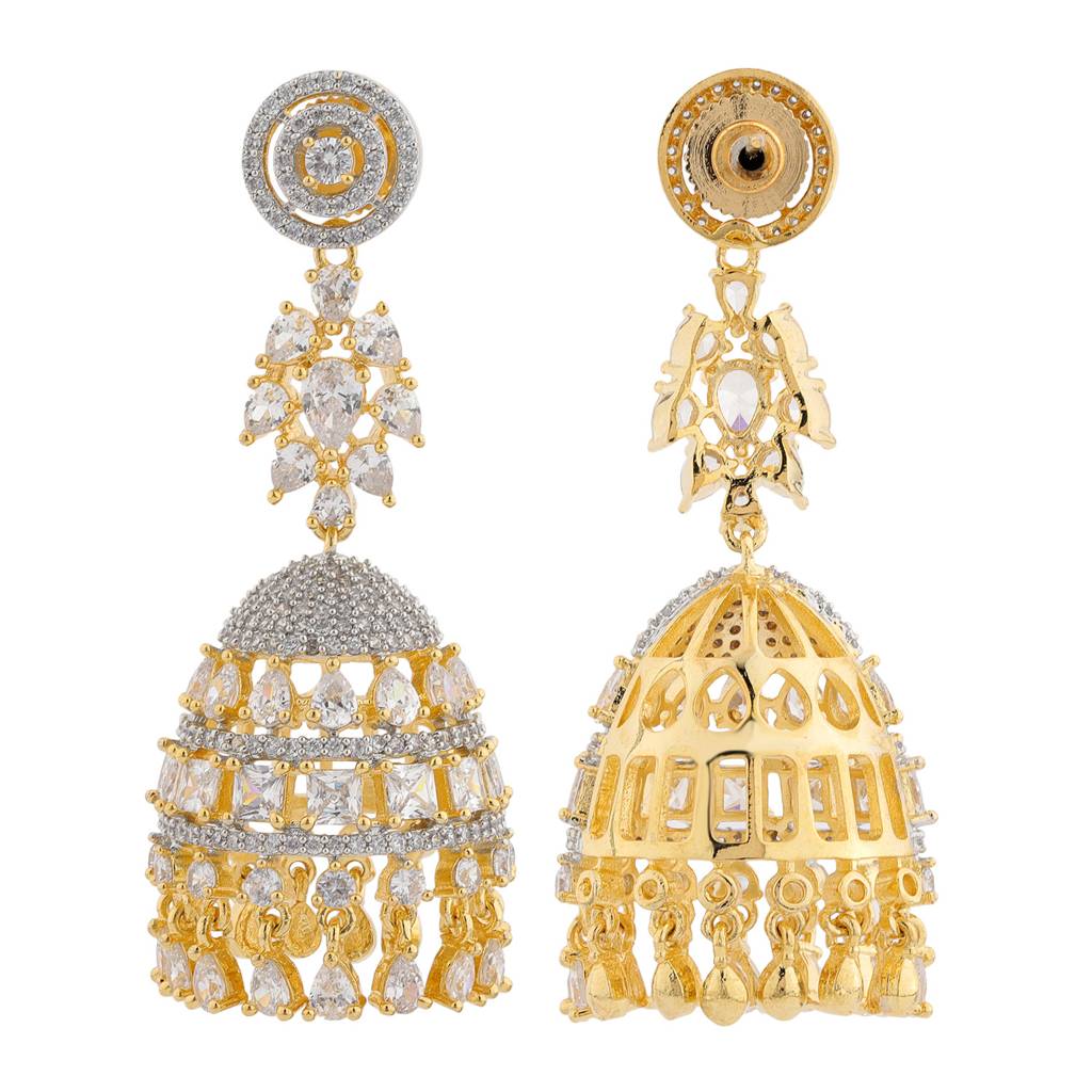Sparkling Elegance Royal Noor Mahal American Diamond Jhumki Earrings : 8905124542271