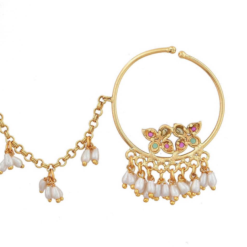 Gold Essentials Aishwarya Pearl Nose Ring : 8905124539769