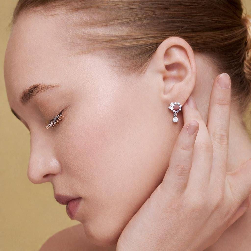 925 Silver Cz Geometric Dangle Earrings Minimal : SE_000944