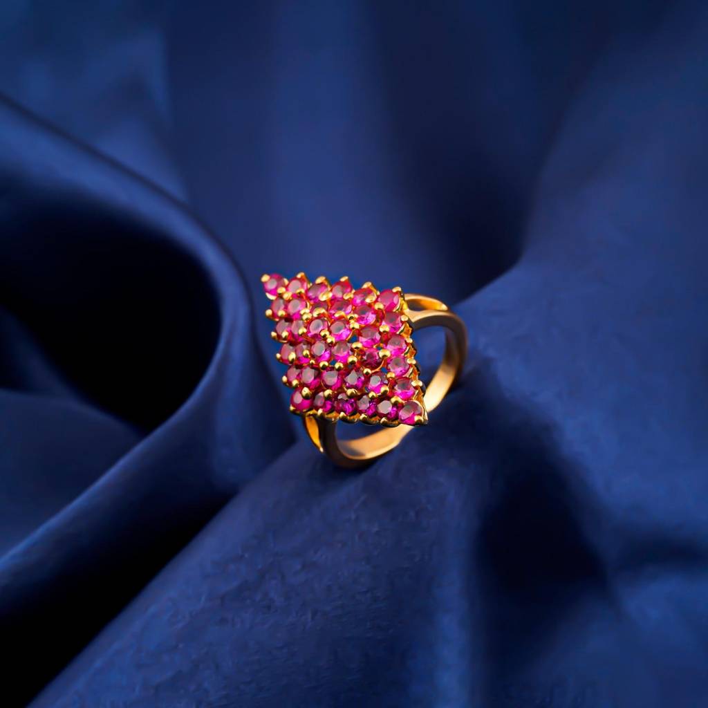 Silver Ruby Cluster Statement Ring : ZLR-1196-10