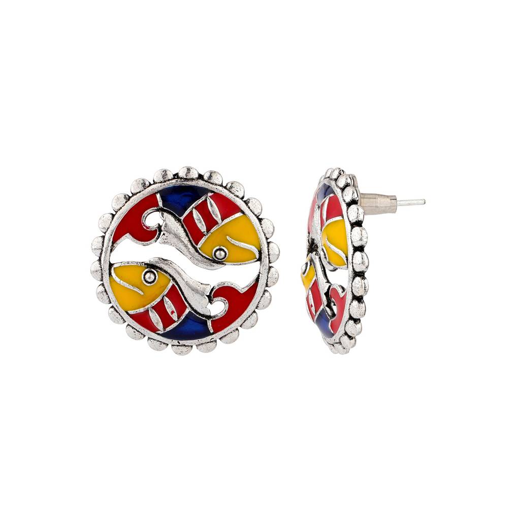 Madhubani Madhur Matsya Oxidised Enamel Pendant Set : 8905124560824