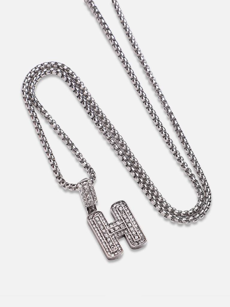 Men'S Embellished Alphabet Pendant Necklace - Silver : FANC1071-H