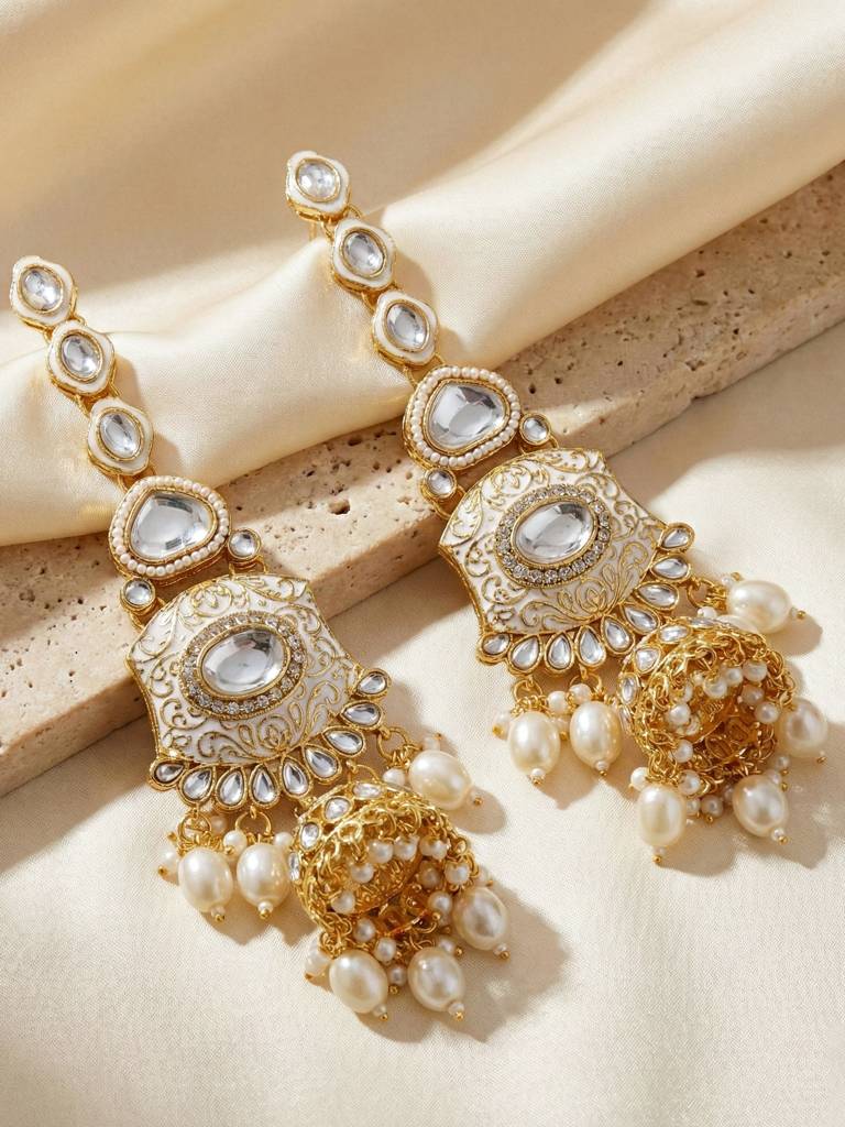 Traditional Kundan White Stone Jewellery Set For Women | White Meenakari Gold Plated  Ethnic Necklace Set Wi : 4125-IZR-2414-W