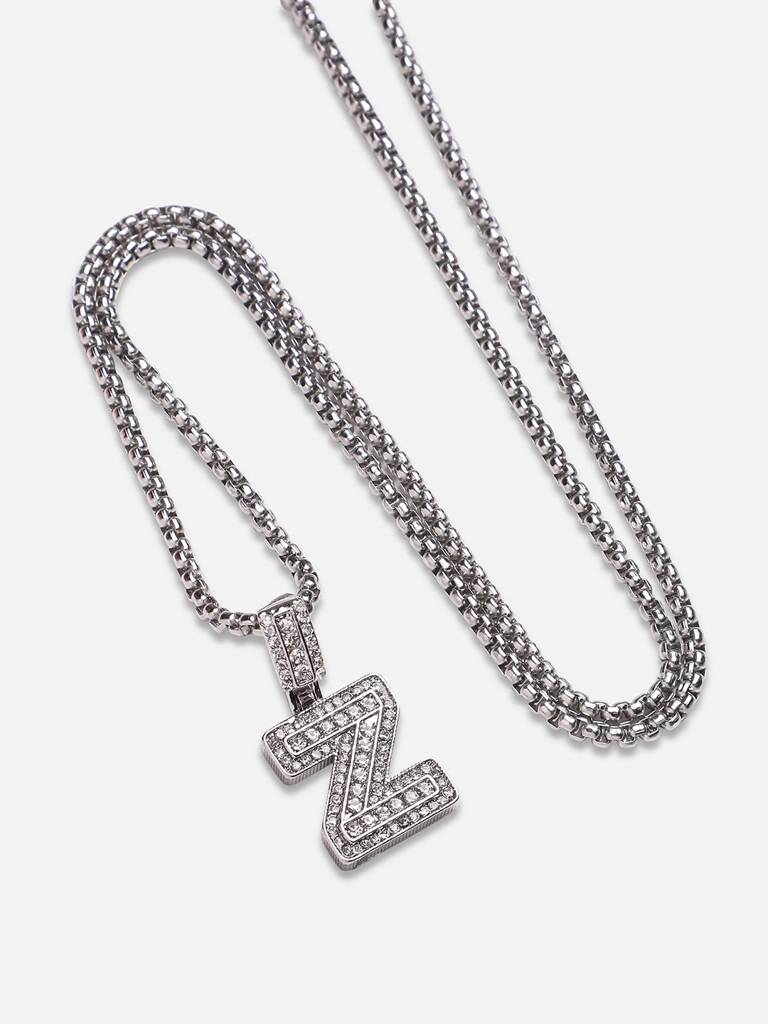 Men'S Embellished Alphabet Pendant Necklace - Silver : FANC1071-Z