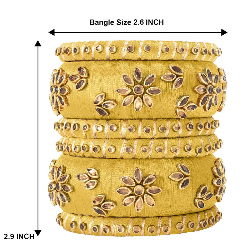 Peora Silk Thread Matching Golden Floral Decorative Chuda Chura Bangle Set For Women : PF51B69Y