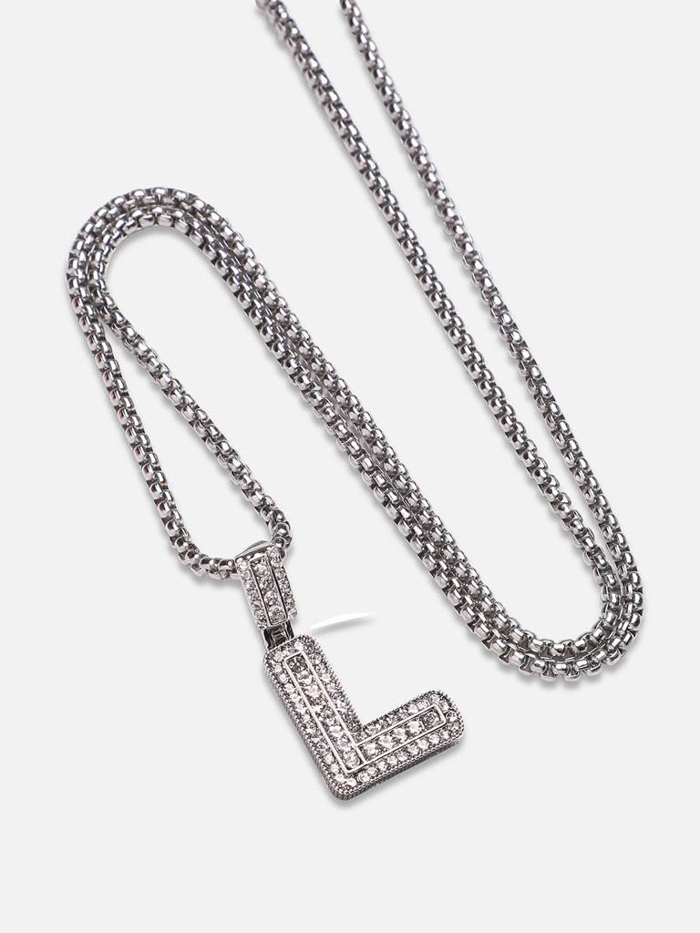 Men'S Embellished Alphabet Pendant Necklace - Silver : FANC1071-L