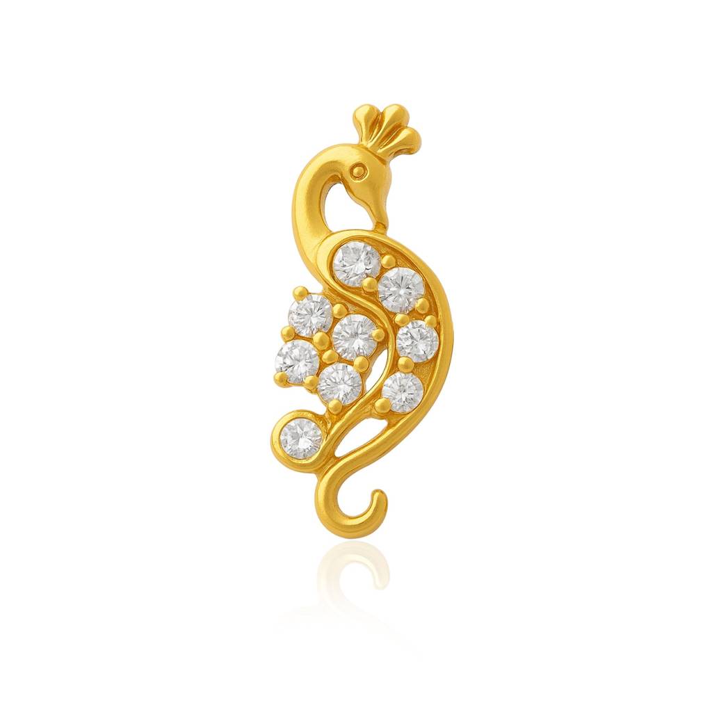 White Cz Peacock Motif Nose Pin 925 Sterling Silver Gold Plated : NP-0022-N-1-snp-0033