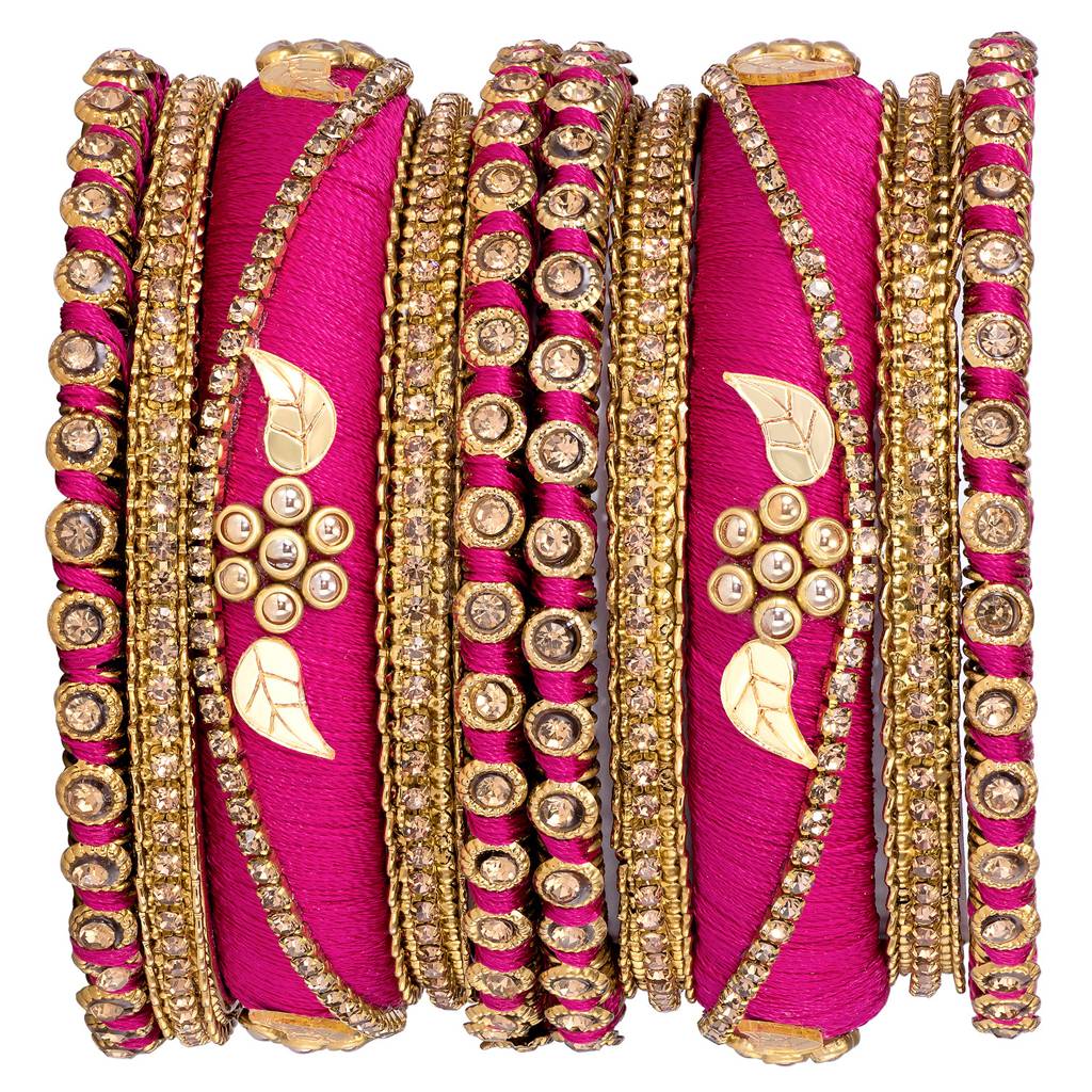 Thread & Stone Studded Chuda Bangle Set Ethnic Jewellery For Women Navratri Gift : PF51B85RP