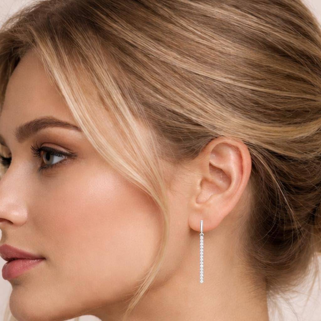 925 Silver Cz Bar Drop Earrings Minimal Dangle : SE_000924