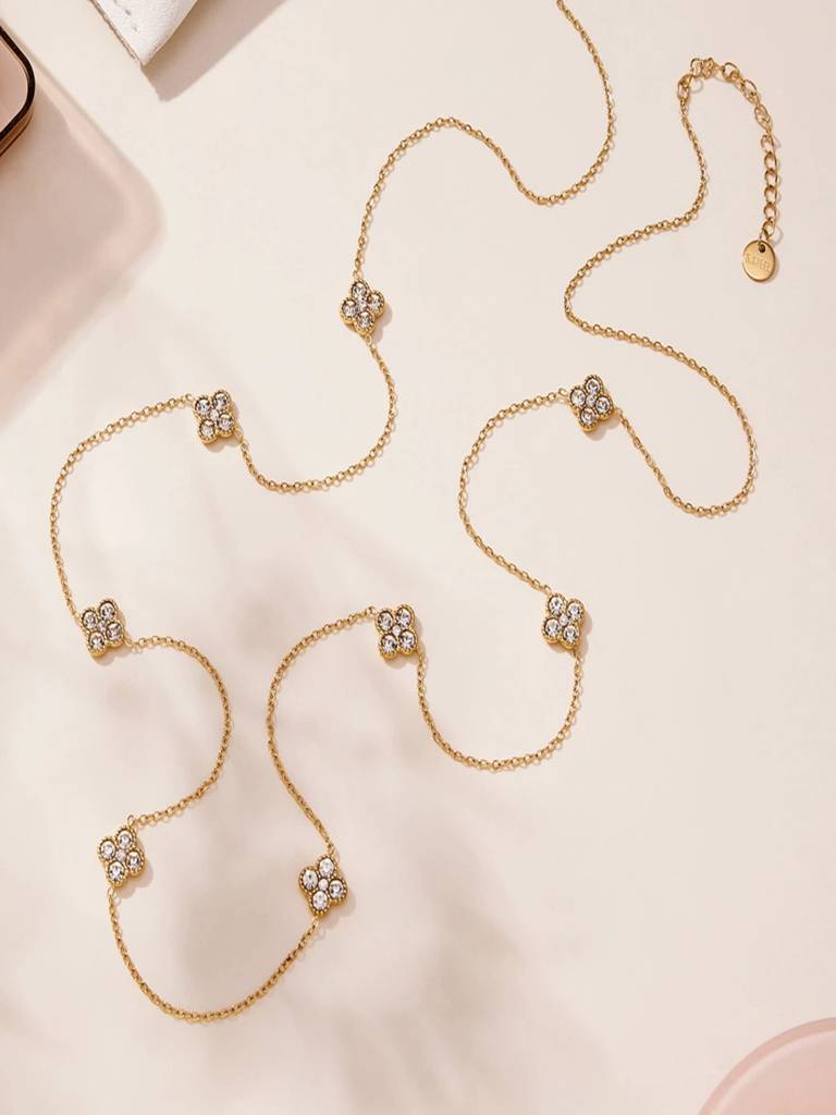 Flower Sweater Chain Necklace For Women Anti-Tarnish Waterproof 18K Gold Plated : ALL1125N086