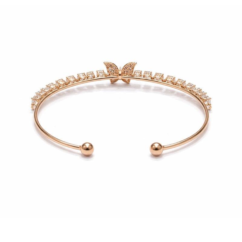 Premium Rosegold Butterfly Floral Crystal Cuff Bracelet Party Wear : SZ-042-RGWEBR