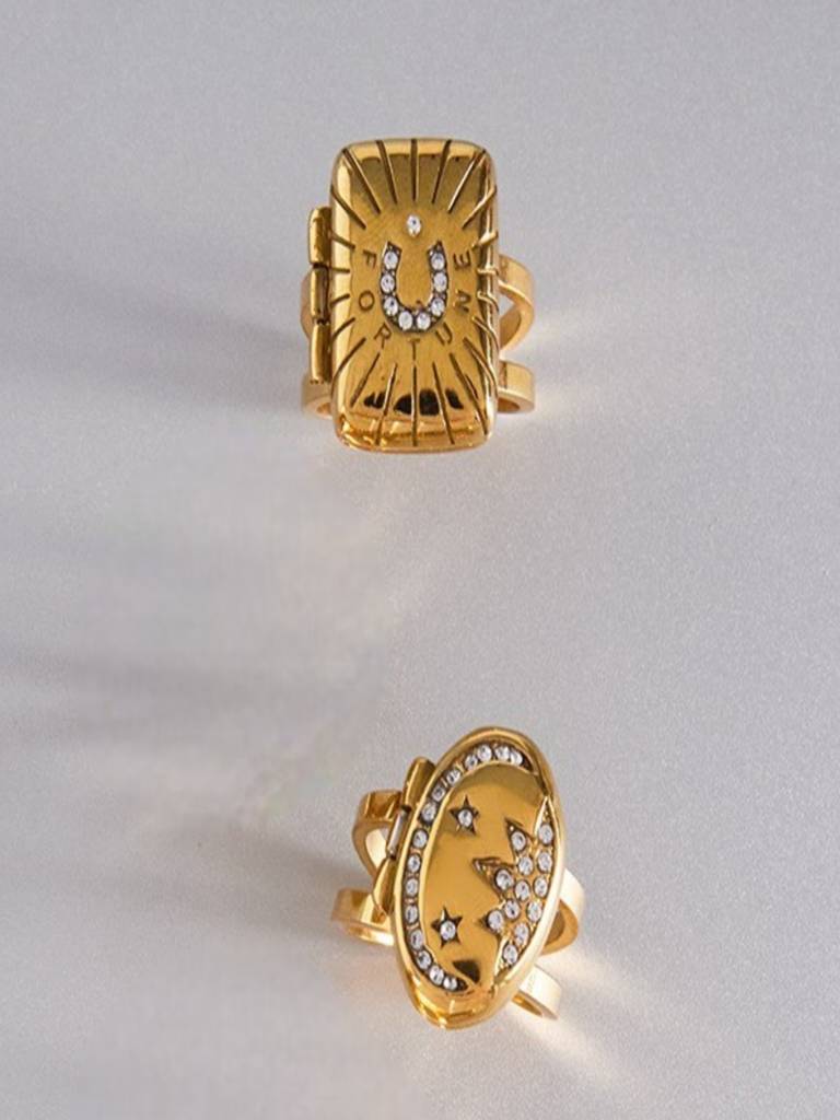 Photo Locket Statement Ring Anti-Tarnish Waterproof 18K Gold Plated For Women : AWX0925R8006