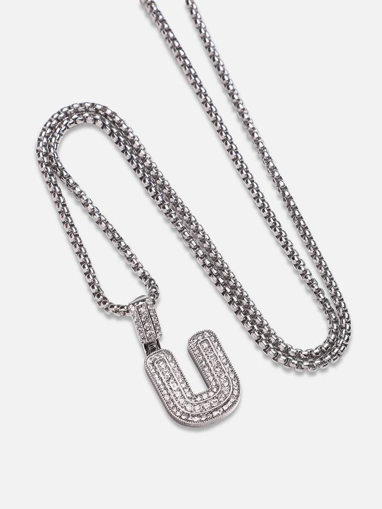 Men'S Embellished Alphabet Pendant Necklace - Silver : FANC1071-U