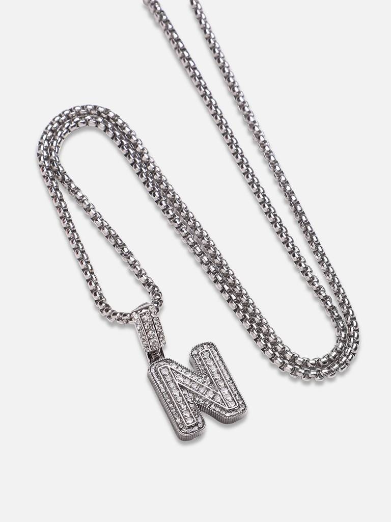 Men'S Embellished Alphabet Pendant Necklace - Silver : FANC1071-N